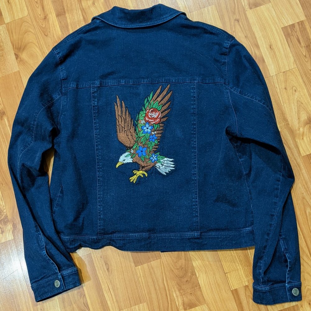 Eagle with Flowers Embroidered Denim Jacket
